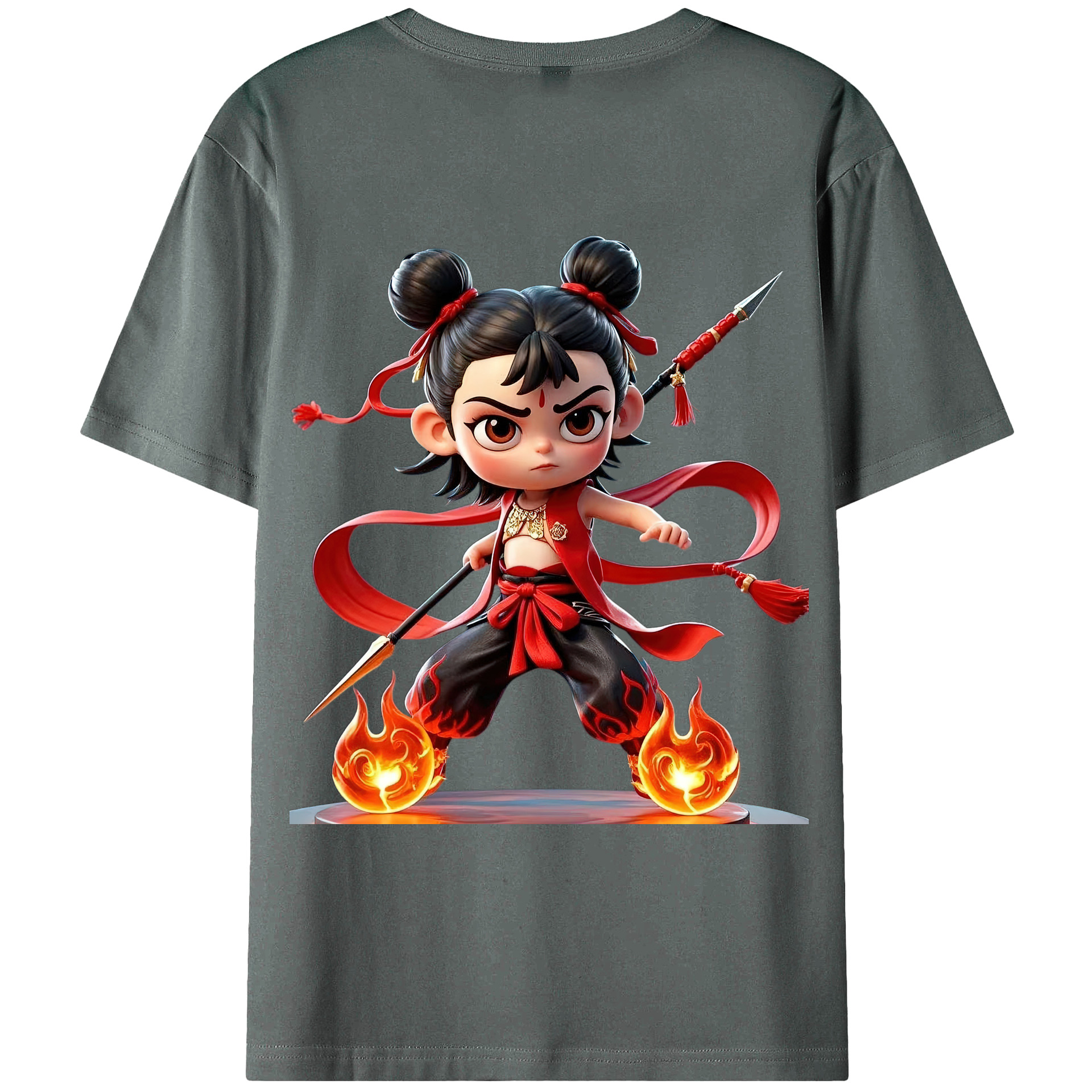 （画像用） Ne Zha 2 ナタ 魔童の大暴れ 綿100％ メンズ半袖Tシャツ（バックプリント） 通気性